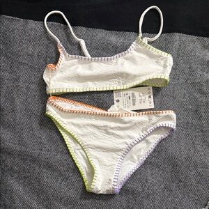 Zara Kids White Swim Coverup with Multicolor Trim